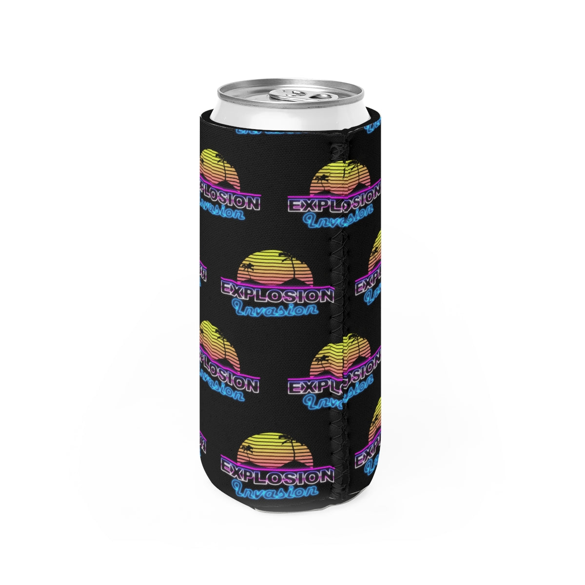Explosion Invasion Slim Can Koozie - Black