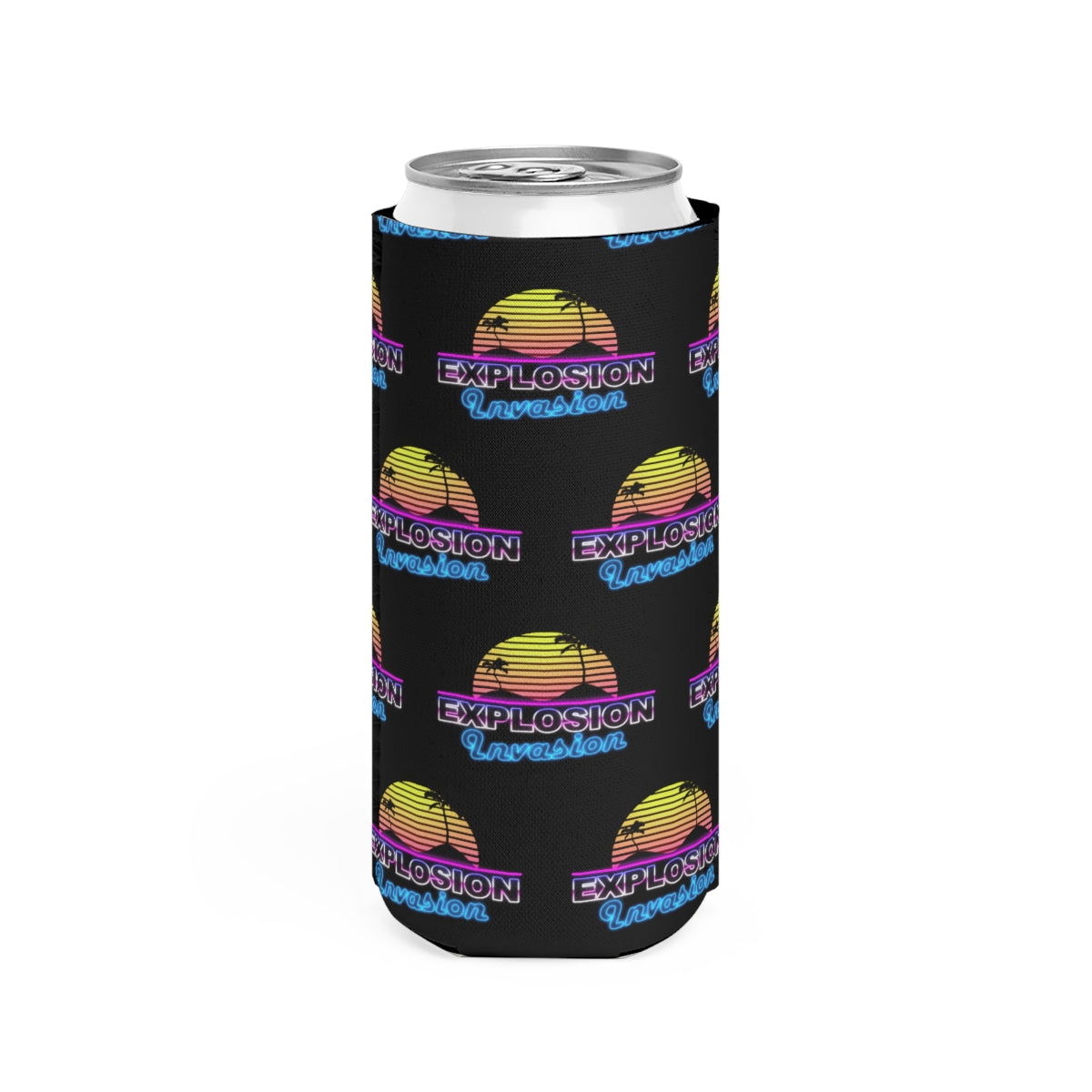 Explosion Invasion Slim Can Koozie - Black