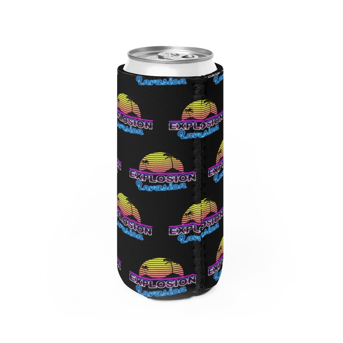 Explosion Invasion Slim Can Koozie - Black