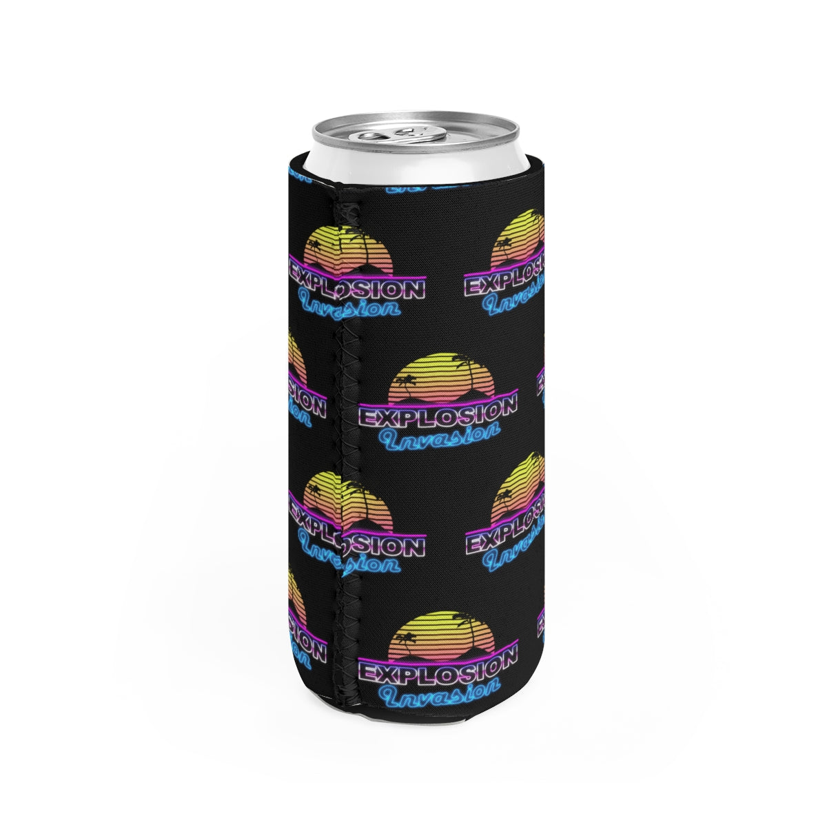 Explosion Invasion Slim Can Koozie - Black