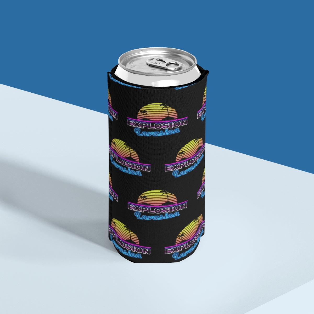 Explosion Invasion Slim Can Koozie - Black